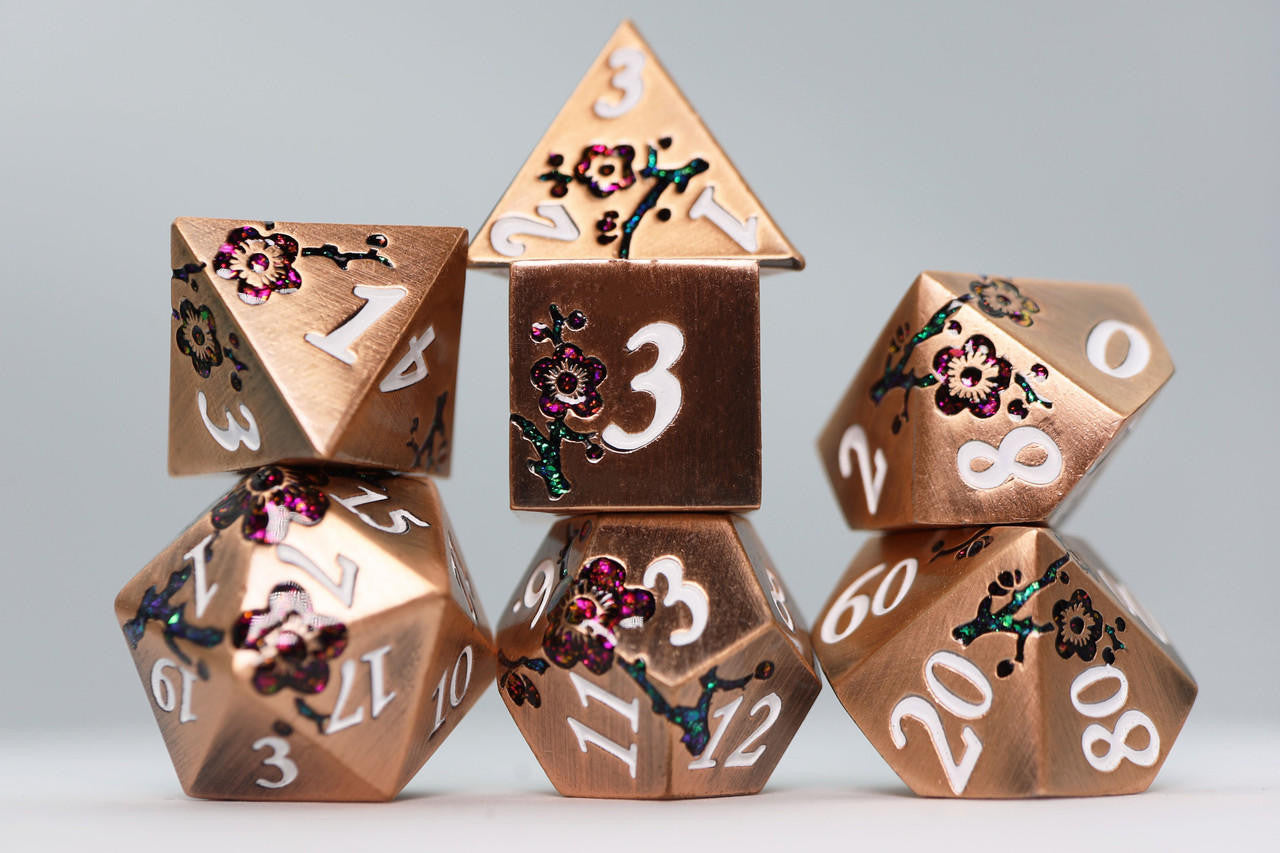 Foam Brain Games Copper with Red Orchids RPG Metal Dice Set